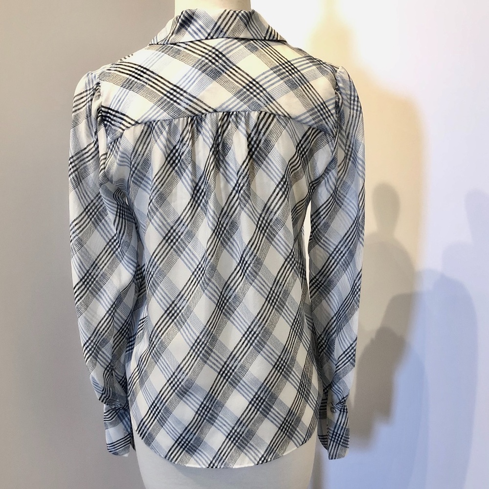 Joie Blue White Plaid Malcah Semi-sheer Silk Top - Picture 10 of 13